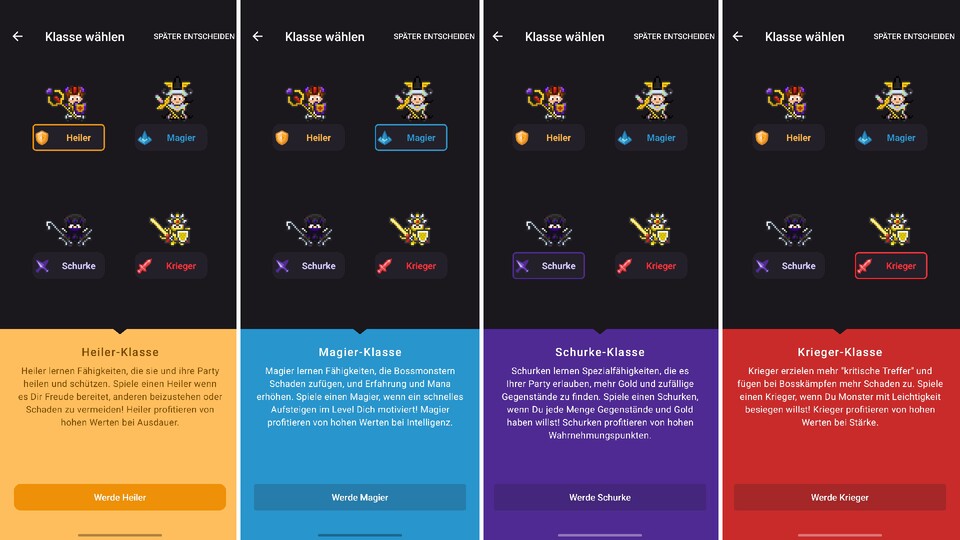 In Habitica gibt es ein RPG-Klassensystem für verschiedene Spieltypen. (Bildquelle: Screenshot Habitica Aaron Hofmann)