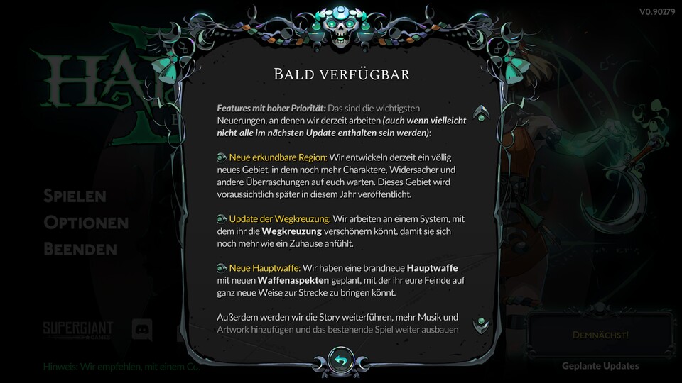 Die Roadmap kann im Hauptmenü aufgerufen werden.