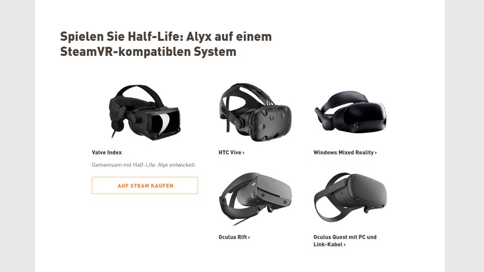 Half-Life Alyx unterstützt eine Reihe unterschiedlicher VR-Brillen.