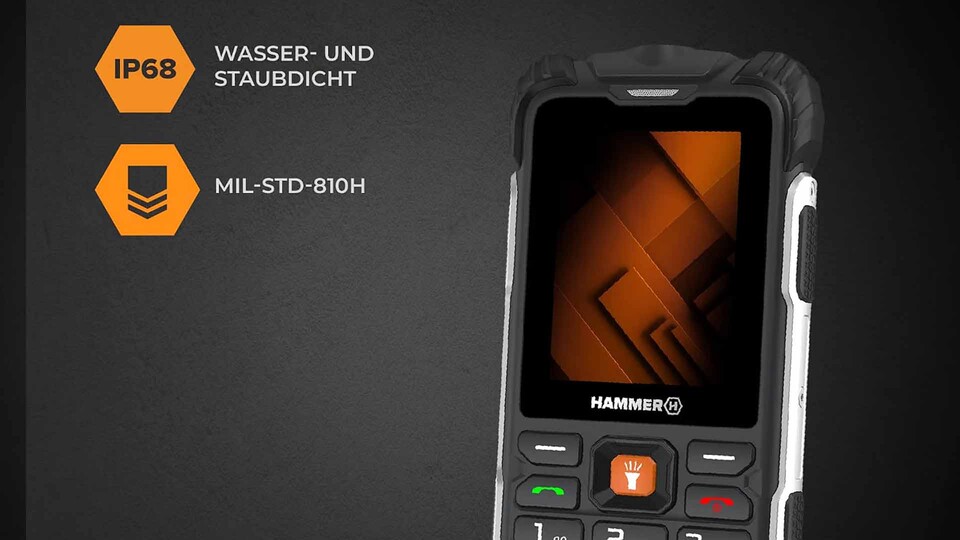 IP68 und MIL-STD-810H machen das Hammer H Forge widerstandsfähig gegen Wasser, Staub und Stürze.