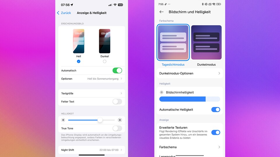 Ob iPhone oder Android-Handy: In den Display-Einstellungen solltet ihr die automatische Helligkeit aktivieren. (Bild: GameStar Tech)