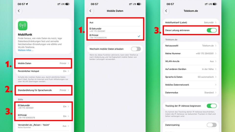 Unter Einstellungen > Mobilfunk könnt ihr den Dual-SIM-Betrieb auf eure Bedürfnisse anpassen. (Bildquelle: GameStar Tech)