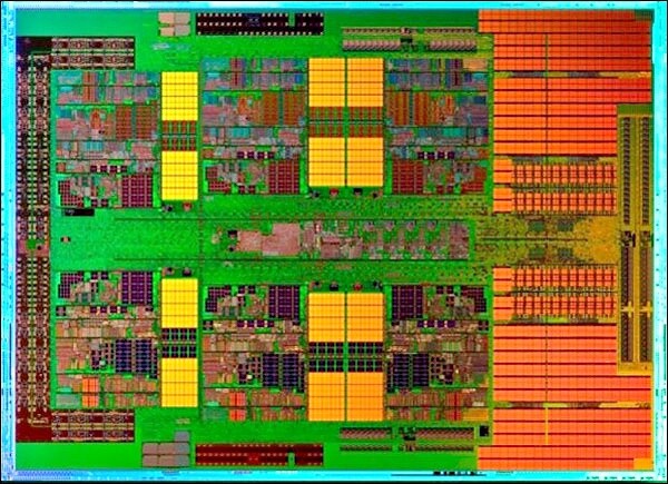 Detailaufnahme von AMDs noch im ersten Halbjahr erwarteten Phenom II X6 mit sechs Rechenkernen.