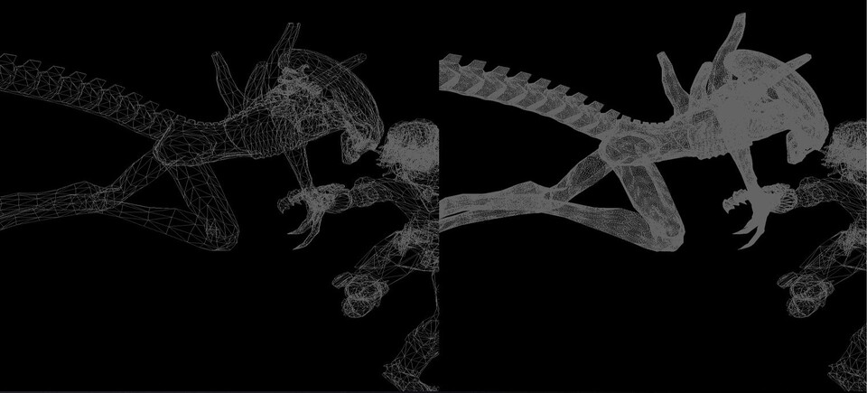 In der Praxis fällt Tesselation in Aliens vs. Predator kaum auf - längst nicht so, wie auf diesen Drahtgittermodell-Screenshots.
