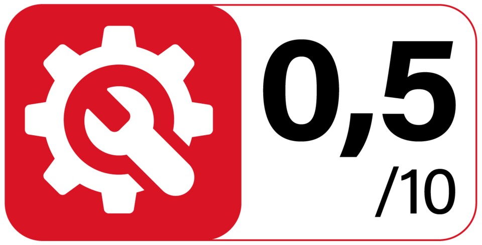 0,5 von 10 möglichen Punkten bedeutet, dass das mit diesem Siegel versehene Produkt mehr oder weniger nicht oder nur sehr schwer reparierbar ist. (Quelle: Rez AG)