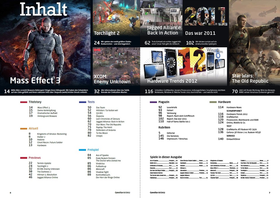 Inhaltsverzeichnis der GameStar-Ausgabe 03/2012