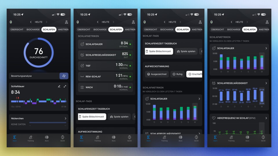 Die exakte Dauer des Leichtschlafs wird in der App nicht angezeigt. Das müsst ihr euch leider selbst errechnen.