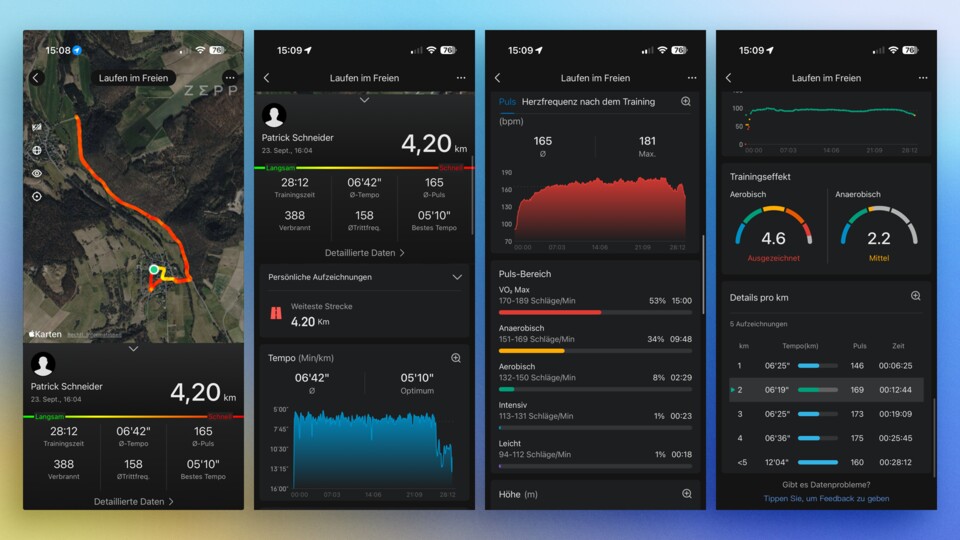 Um die Strecke samt Karte aufzuzeichnen, muss das Smartphone während des Laufens mitgeführt werden. Das liegt in der Natur dieser Wearables.