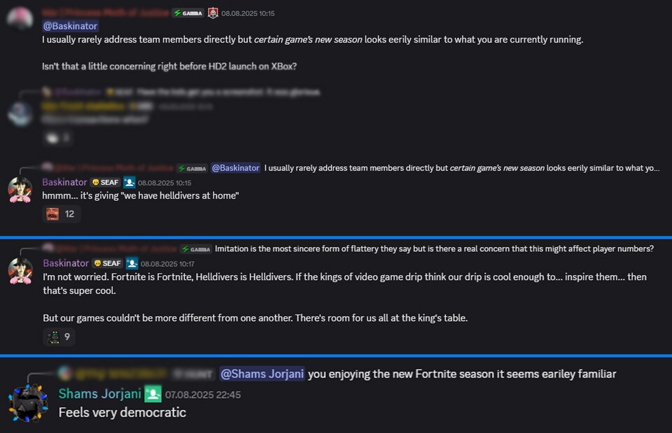 Im offiziellen Discord witzeln die Entwickler über die Ähnlichkeit zu Helldivers 2.