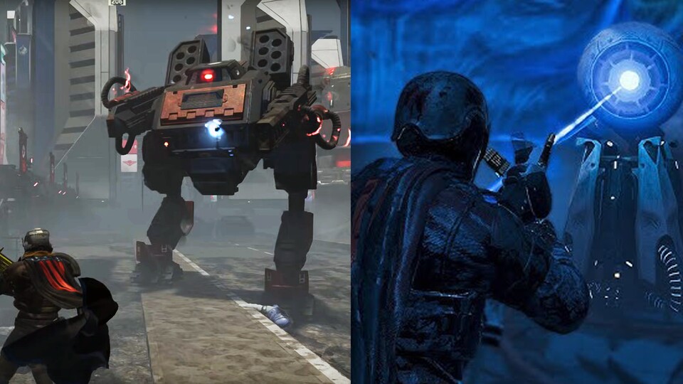 Links: Der neue Strider der Automaton-Armee | Rechts: Der neue Orb-Wachturm der Illuminate.
