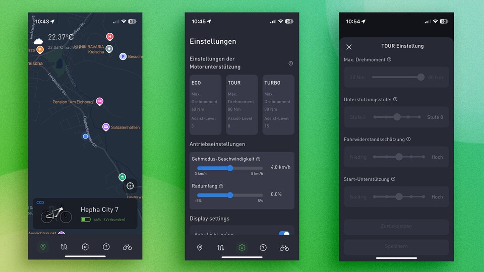 Die App lohnt sich, denn die bietet allerhand Einstellungen für die Motorunterstützung. Eine Navigation fehlt jedoch.