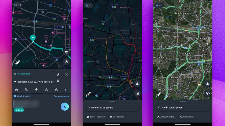 HERE WeGo zeigt Autofahrern mit einer Einstellung Echtzeitinformationen etwa zu Baustellen – aber auch das ÖPNV-Netz kann ich mit einer Einstellung einblenden. (Bildquelle: HERE WeGo)