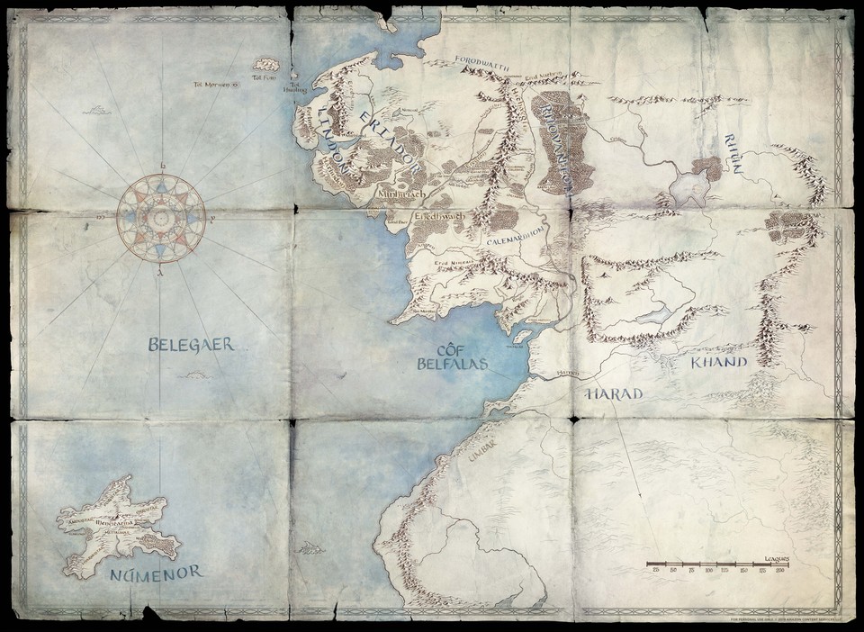 Die offizielle Karte von MIttelerde während des zweiten Zeitalters zur kommenden noch namenlosen Amazon-Serie.