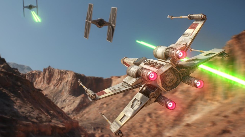 Der Screenshot stammt aus dem Jägerstaffel-Modus von Star Wars: Battlefront. In dem liefern wir uns in Canyons Luftgefechte, auch gegen die KI.