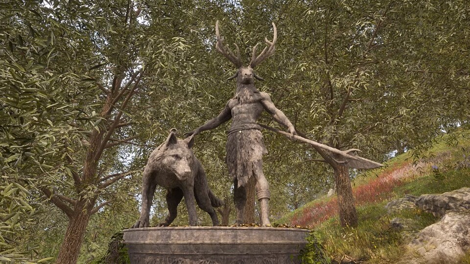Hircine und sein Hund Barbas. In Skyrim hat der Daedra Prince seinen vierbeinigen Freund verloren und wir müssen ihn wieder fangen.