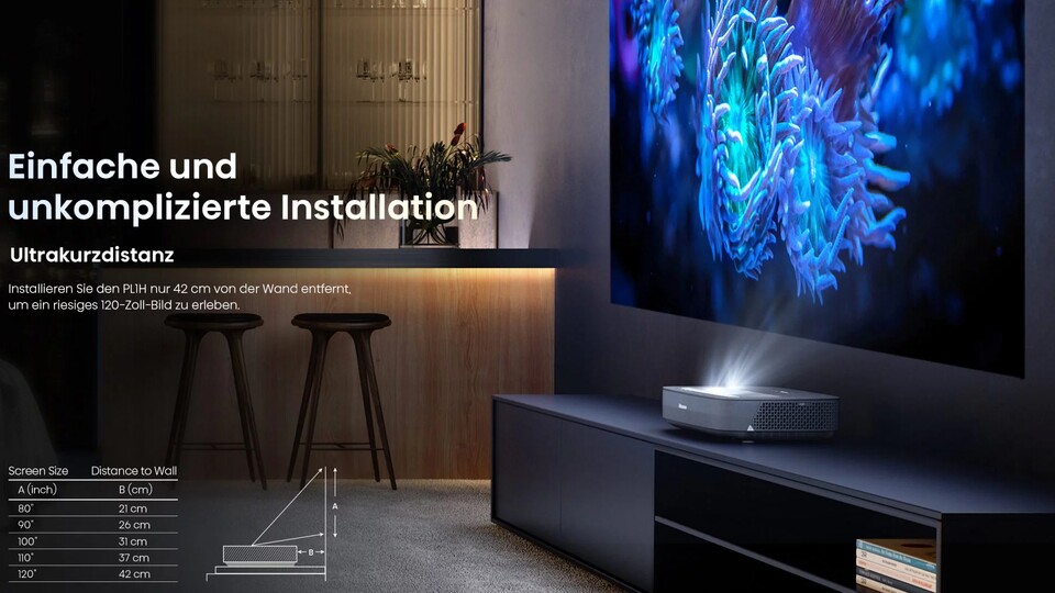 Heimkino, aber richtig: Ein Laser-TV liefert ein gigantisches Bild - und das, ohne das komplette Wohnzimmer zu blockieren.