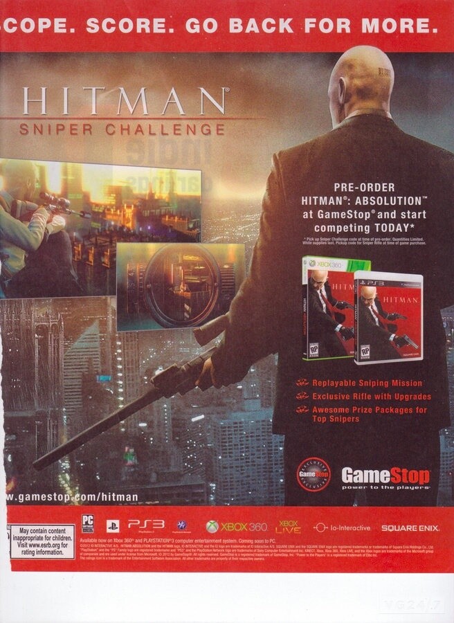 Diese Anzeige weist auf den Vorbesteller-Bonus von Hitman: Absolution hin.