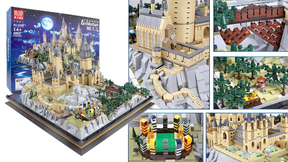 LEGO hat die Lizenz, Mould King das größere Set: Bei diesem Nachbau von Hogwarts aus Klemmbausteinen, sind sogar das Quidditch-Feld und der verwunschene Wald mit dabei.