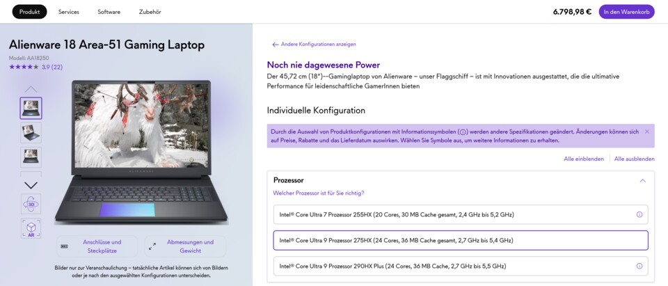 Auch bei Alienware könnt ihr gerade verdammt viel Geld ausgeben. (Quelle: Dell Online Shop)
