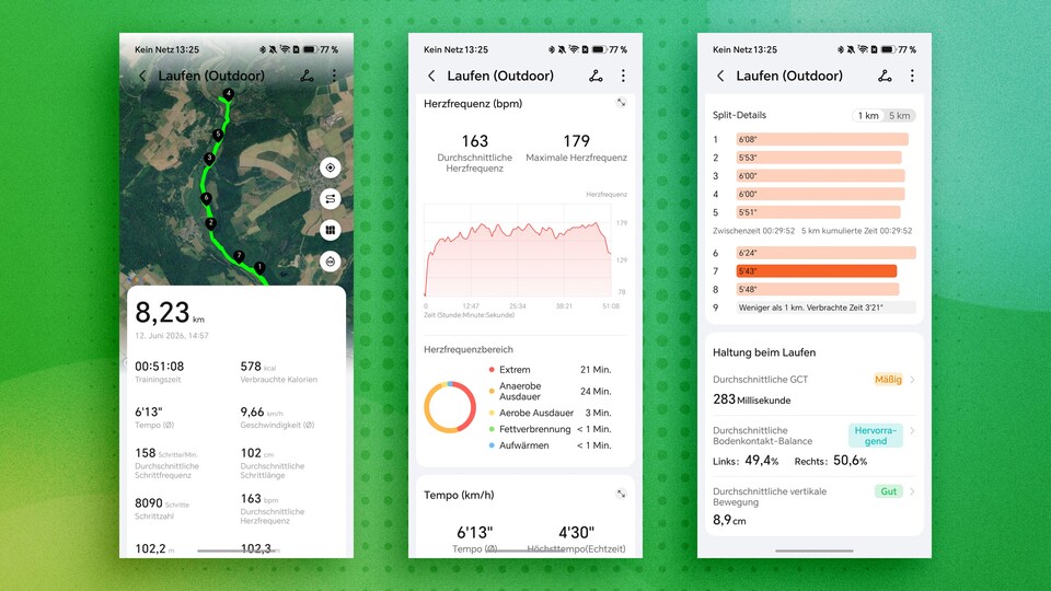 Das ist noch nicht alles. Die Uhr schätzt zudem das Fitnessalter sowie VO2 Max ein und gibt eine empfohlene Erholungszeit ab.