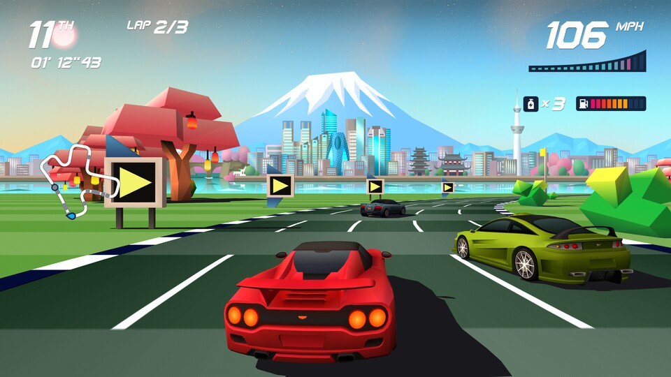 Horizon Chase Turbo setzt auf klassische Rennspiel-Tugenden und minimalistische Grafik.