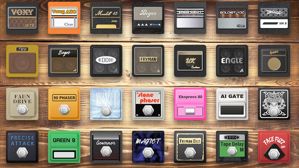 Unter den Verstärkern sind richtige Klassiker wie Marshall, VOX, und Orange dabei. Man muss nur die Spitznamen erkennen.