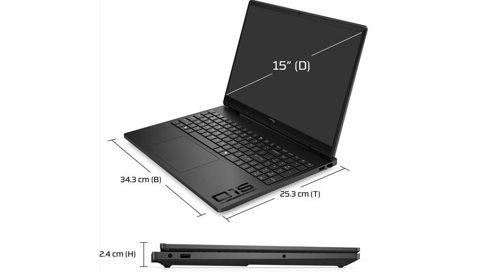 Die Abmessungen des HP Omen 15 seht ihr hier im Detail.