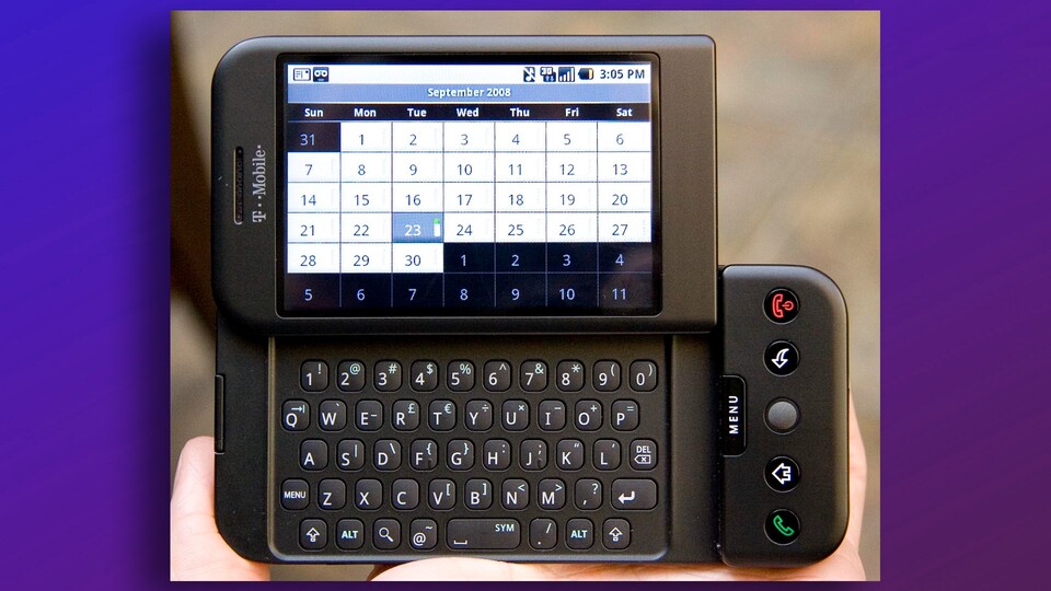 Das erste Android-Handy hatte physische Navigationstasten und sogar eine Tastatur. (Bild: Michael Oryl)