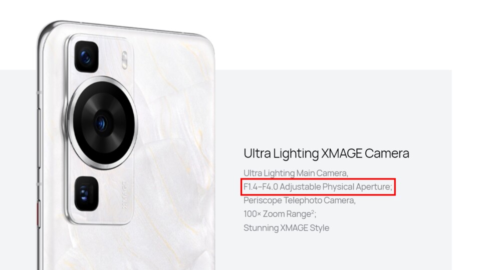 Das Huawei P60 besitzt eine Blende, die sich variabel einstellen lässt. (Bild: Huawei)