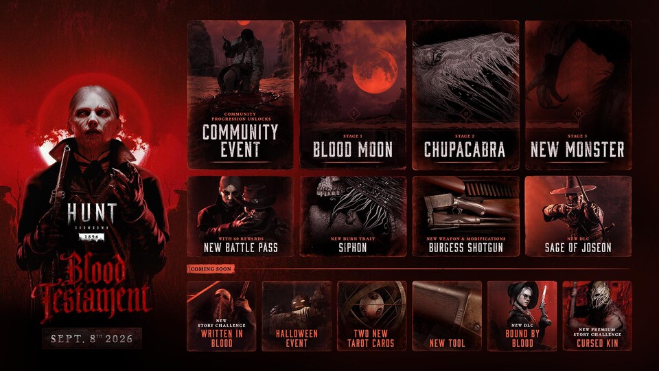 Die Roadmap für das neue Hunt-Event Blood Testament hat es in sich. Starttermin ist der 8. September.
