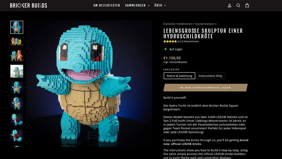 Die Hydroschildkröte sieht einem Schiggy frappierend ähnlich. (Bild: Bricker Builds)