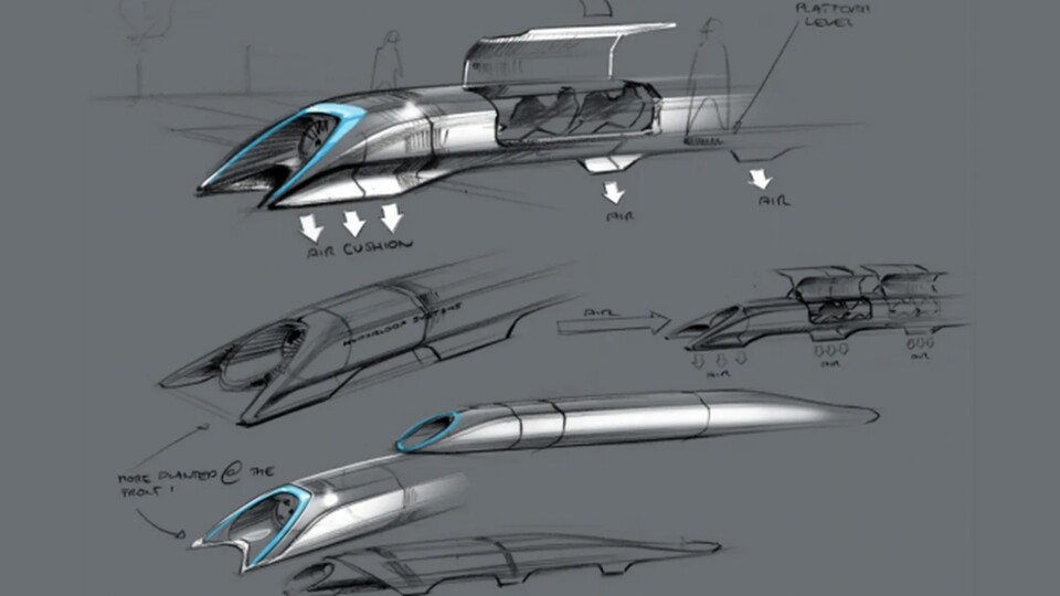 Konzeptzeichnung von Elon Musk zu den Hyperloop-Zügen. (Bild: Hyperloop One)