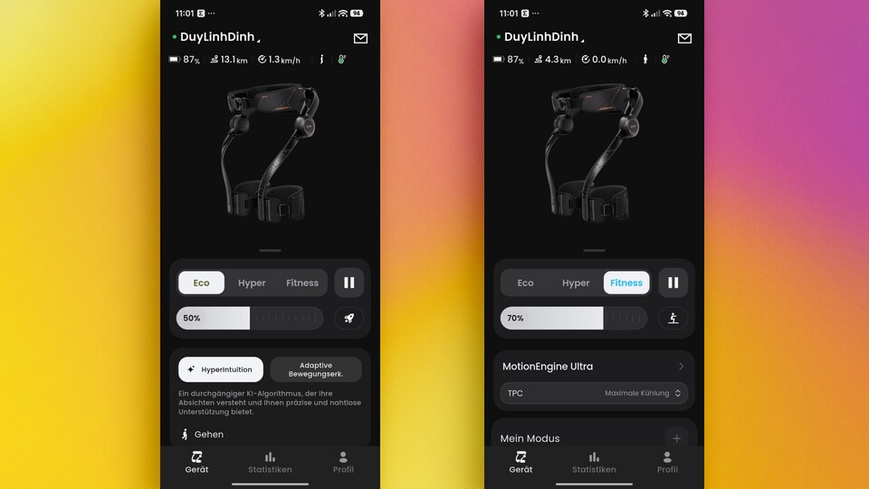 Der Fitnessmodus lässt sich nur über die App aktivieren. Hier könnt ihr auch die Intensität des Widerstands von einem bis 100 Prozent einstellen. (Bildquelle: Duy Linh DinhGameStar Tech)