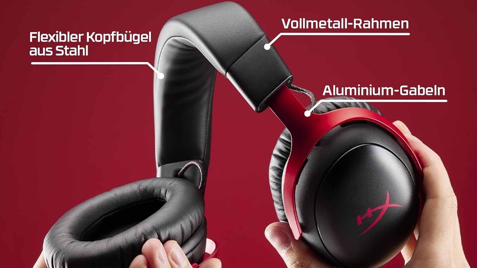Robuster Aluminiumrahmen und hochwertige Ohrpolster: Das HyperX Cloud III Wireless ist für lange Gaming-Sessions gebaut.