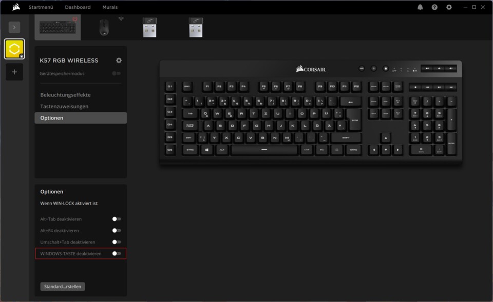 Den rot eingerahmten Slider hatte ich irgendwie ohne die Software über die Tastatur aktiviert. (Bild: Maxe S., GameStar)