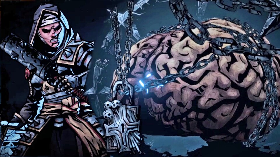 In Darkest Dungeon 2 scheitern wir am Kampf gegen ein böses Riesengehirn