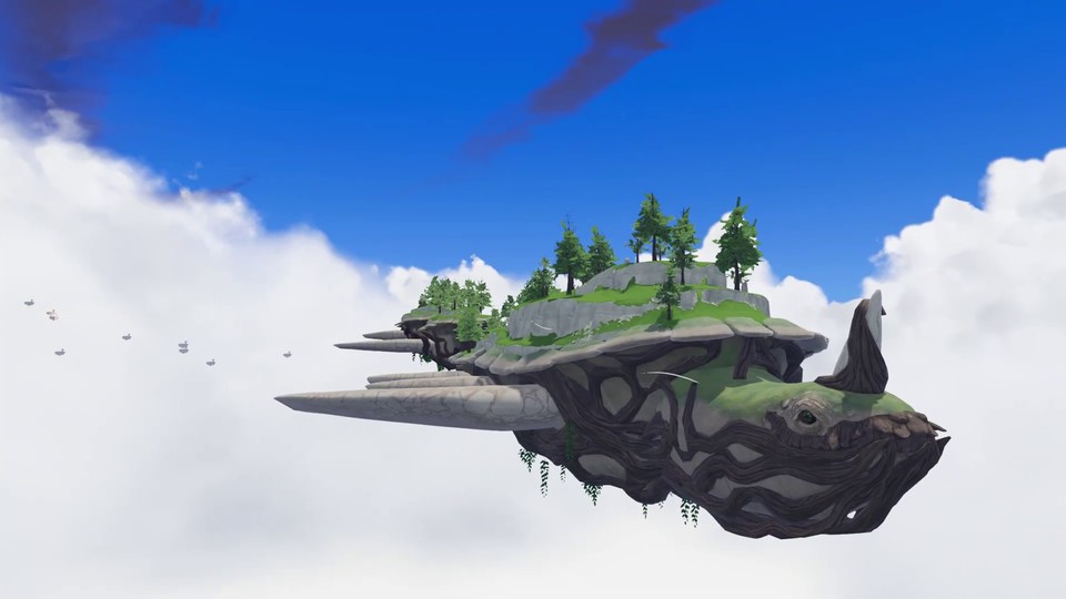 In this survival game, you can build your base on flying sky turtles