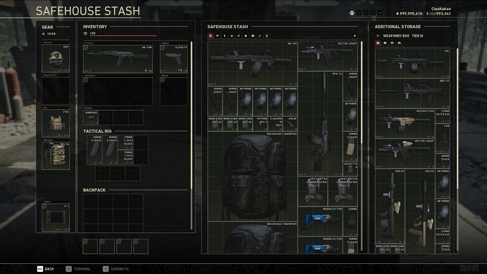 Wie bei jedem Extraction-Shooter von Rang und Namen, verwalten wir auch hier unser Gear + Loot im Inventar.