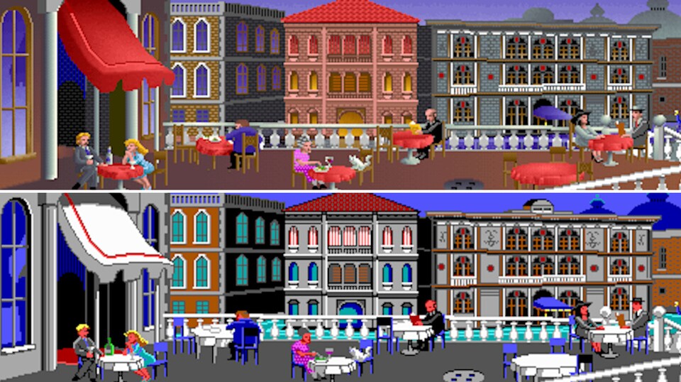 Oben seht ihr die VGA-Version von Indy 3, unten die EGA-Version. (Bildquellen: superrune.com)