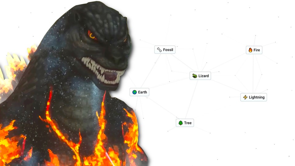 Infinite Craft lässt euch so ziemlich alles aus nur vier Elementen erschaffen, natürlich auch Godzilla.