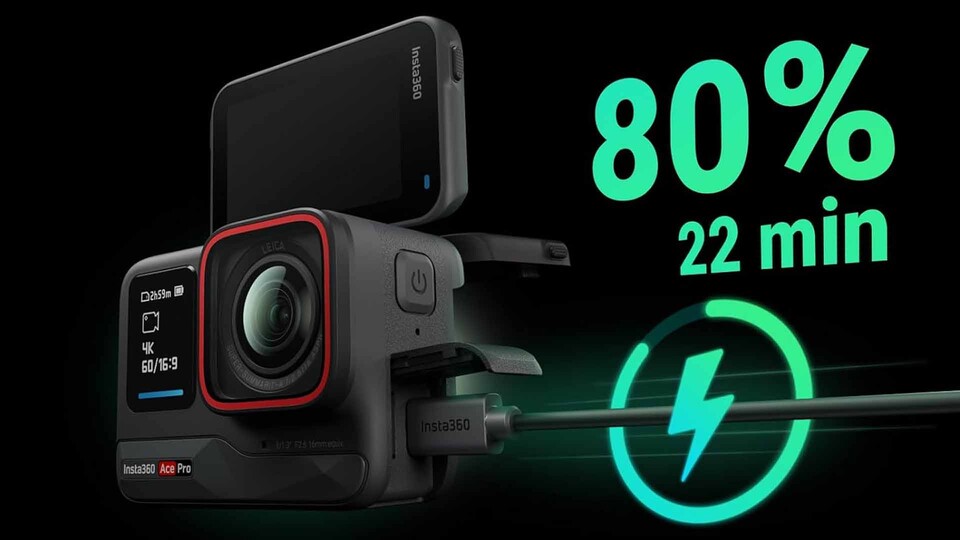 Dank der Schnellladefunktion ist die Insta360 Ace Pro nach kurzer Ladezeit wieder bereit für das nächste Abenteuer.