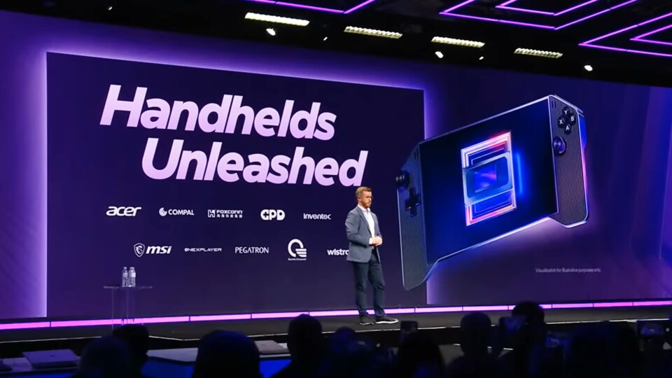 Intel hat auf der Bühne seine Partner bekanntgegeben, mit denen das Unternehmen an neuen Handhelds arbeiten möchte. (Bildquelle: Intel)