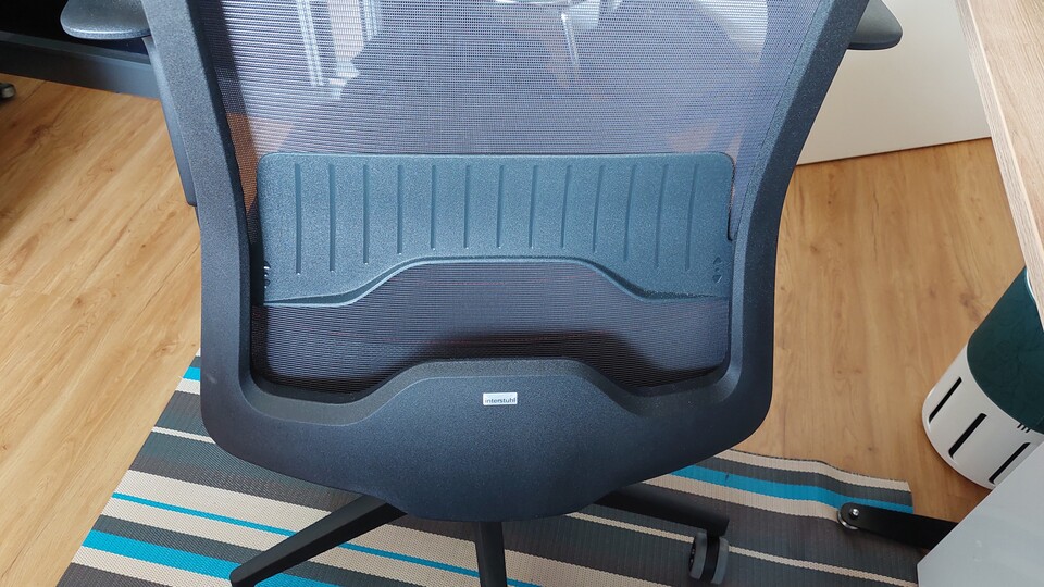 Das stabile Netzmaterial ist so atmungsaktiv, dass man durchschauen kann. Eine Lordosenstütze hilft bei der Haltung.