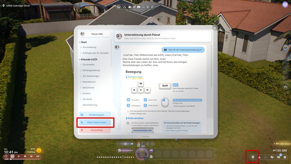 Diese Katze hat Cash in den Pfoten: In der Psicat-Hilfe findet ihr den eingebauten Geld-Cheat von Inzoi.