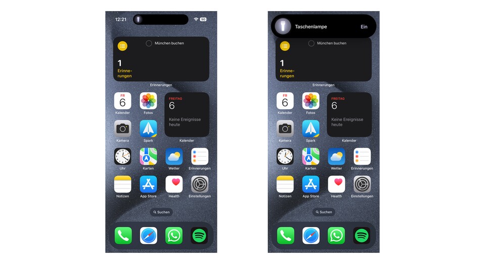 Die Taschenlampe kann über die Dynamic Island schnell ausgeschaltet werden.