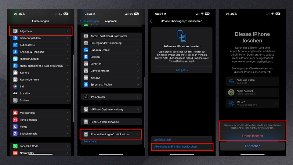 In iOS 18 hat sich beim Zurücksetzen des iPhones nichts verändert.