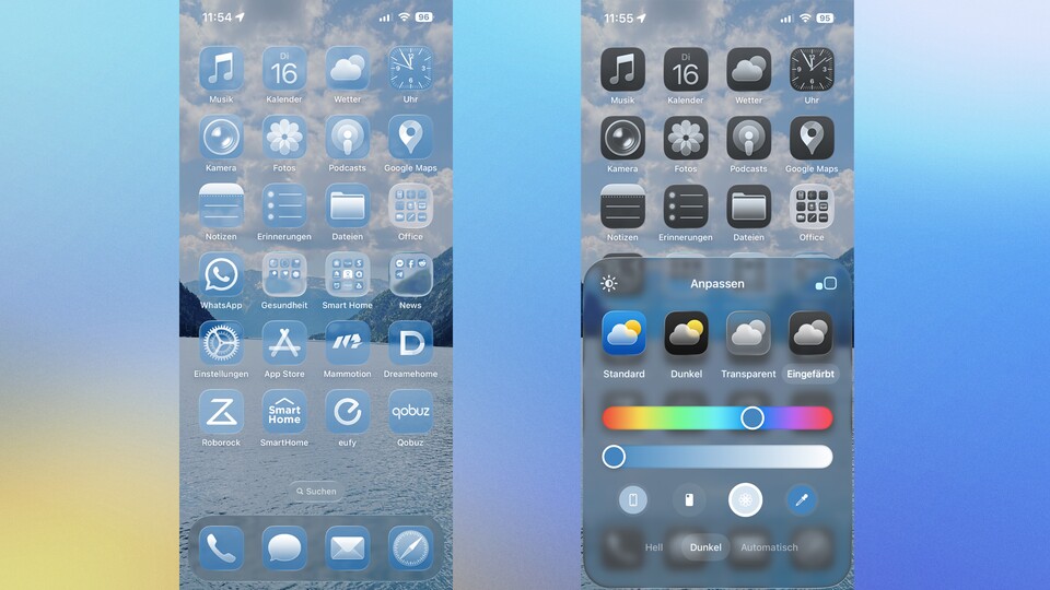 Liquid Glass bringt die Möglichkeit mit, App Icons transparent darzustellen. (Bildquelle: GameStar Tech)