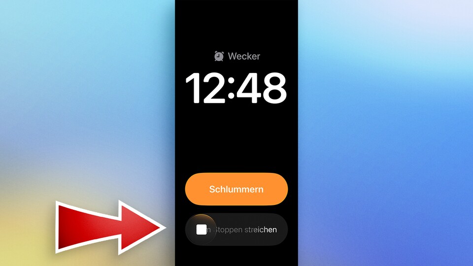 Wenn der Wecker klingelt, müsst ihr nun zur Seite wischen, um ihn abzuschalten. (Bildquelle: GameStar Tech)
