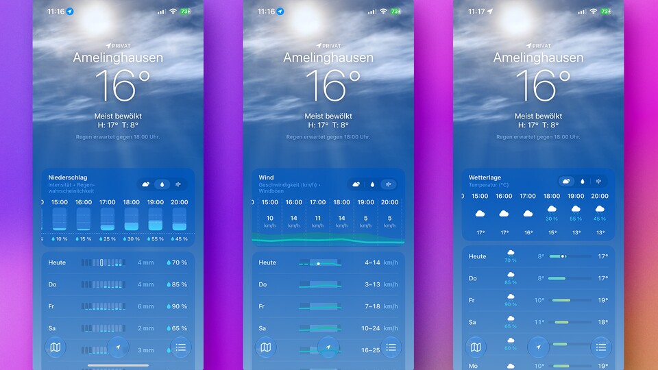 Die Wetter-App bringt mehr Details auf die Startseite. (Bildquelle: GameStar Tech)
