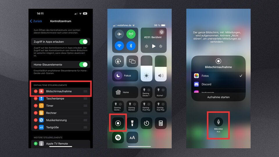 In drei kleinen Schritten zur Bildschirmaufnahme in iOS.